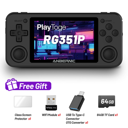 RG351P Handheld Game Console, Retro Game Console Open Linux System RK3326 Chip 64G TF Card 3.5 Inch IPS Screen 3500mAh Battery