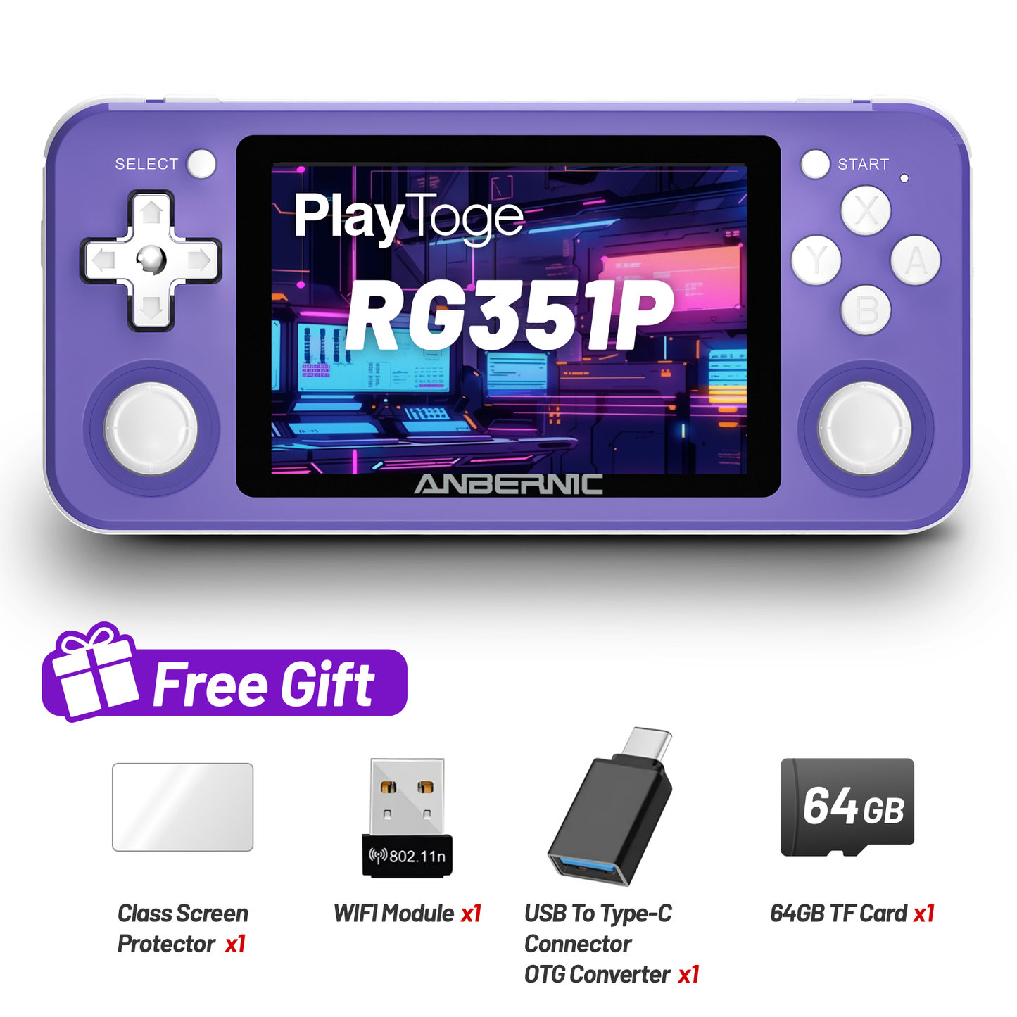 RG351P Handheld Game Console, Retro Game Console Open Linux System RK3326 Chip 64G TF Card 3.5 Inch IPS Screen 3500mAh Battery