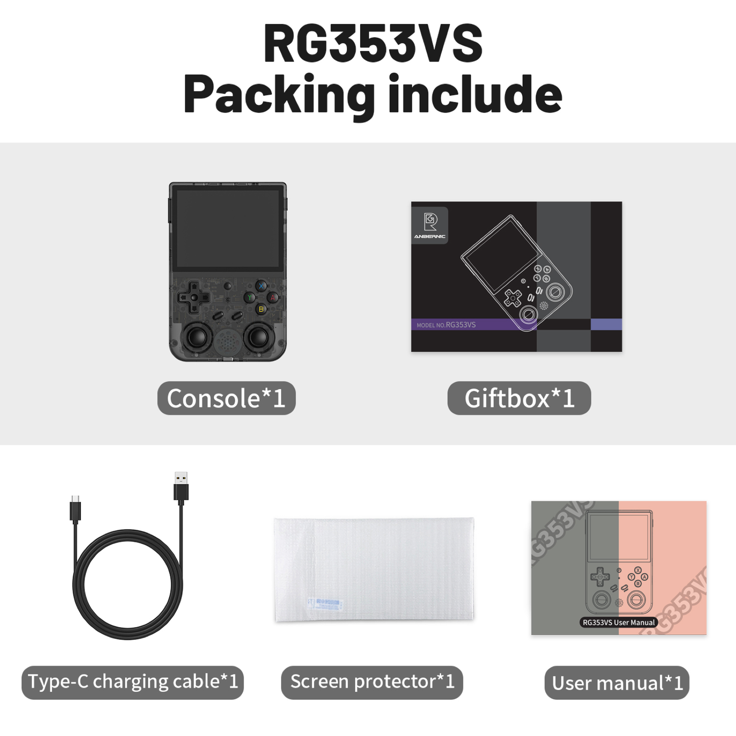 RG353VS Retro Handheld Game Console Linux System, 3.5 Inches IPS Screen 64G TF Card