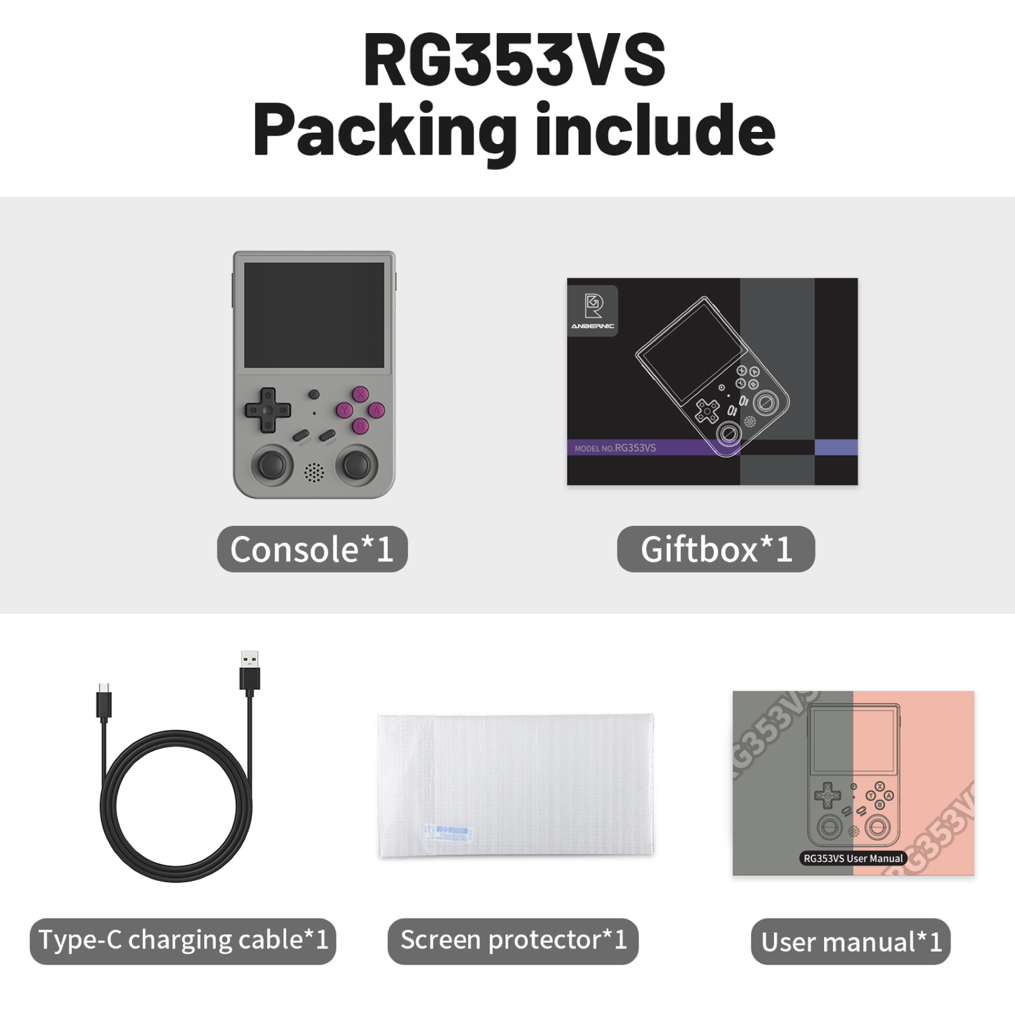 RG353VS Retro Handheld Game Console Linux System, 3.5 Inches IPS Screen 64G TF Card