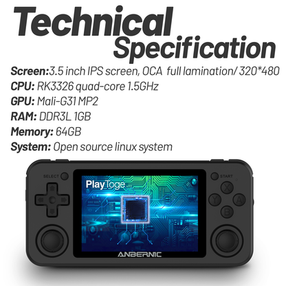 RG351P Handheld Game Console, Retro Game Console Open Linux System RK3326 Chip 64G TF Card 3.5 Inch IPS Screen 3500mAh Battery